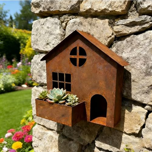 Jaxuzegs Maisons en Métal Rouillé Deco Exterieur Décorations de Jardin Extérieur Maisons métal pour Jardin, terrasse, Balcon, Maison (Rouille)