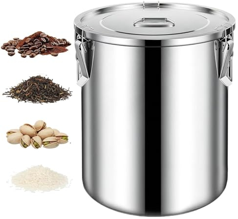 Contenitore per alimenti – 6L in acciaio | Contenitore ermetico da cucina con coperchio, antiruggine, a prova di perdite, per cereali, riso, cereali, zucchero, farina, olio, latte, casa