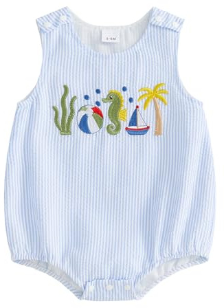 Ardougudougu Baby Boy Birthday Striped Romper Fashionable Cute Cartoon Car Patch Embroidery Sleeveless Jumpsuit (Blue, 6-12 Months)