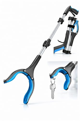 Brazo de agarre para personas mayores, 91 cm, plegable con imán, pinza ligera plegable a 30 cm, cabezal giratorio de 360°, ayuda para personas mayores con punta magnética, pinzas de basura para casa y