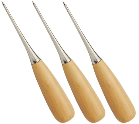 ORFOFE 3 Pezzi Punteruolo Cuoio Manuale, Accessori Fai da Pelle, Kit per Cucito e Perforazione, Manico in Legno e Metallo, per Patchwork e Lavori in Pelle