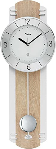 AMS 5291 Wanduhr Design Funkpendelwerk Holz Aluminium Weiß 60 x 22 x 7 cm
