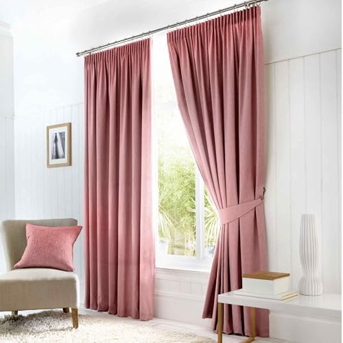 Fusion Dijon Blackout Pencil Pleat Lined Curtains, Blush, 46 x 54 Inch