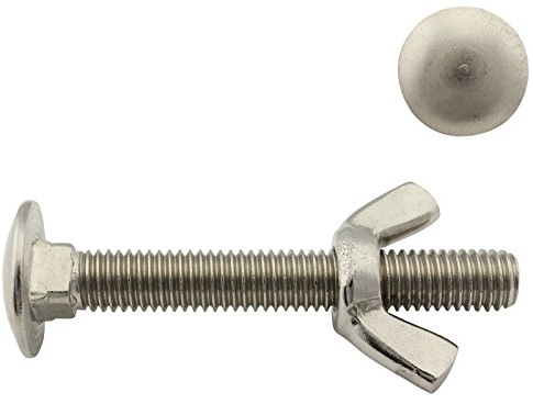 Flachrundschrauben/Schlossschrauben mit Flügelmuttern (kantige Form) - M5x35 - (25 Stück) - Vollgewinde - DIN 603 / DIN 315 - Edelstahl A2 (V2A) - SC603 / SC315