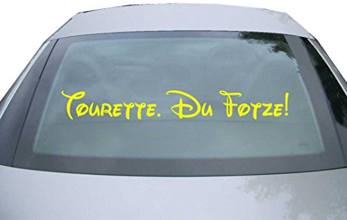 Indigos UG Aufkleber Heckscheibe & Motorklappe - neongelb - 600x76 mm - taurette du fotze - selbstklebender Sticker für Auto, Fenster, Bus oder LKW