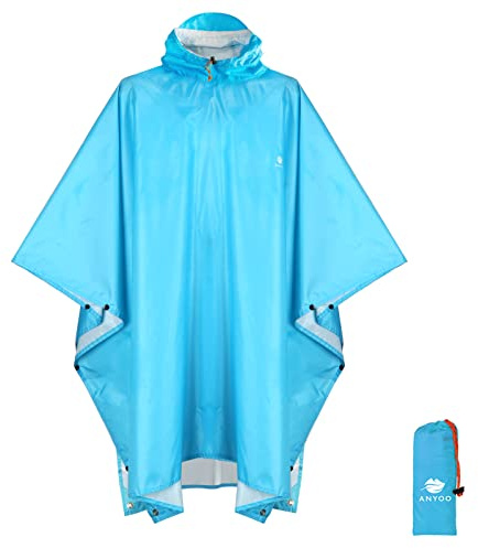 ANYOO Hooded Rain Poncho for Adults Waterproof Lightweight Rain Coats for Men Women Reusable Rain Jacket for Emergency Camping Outdoor Activities