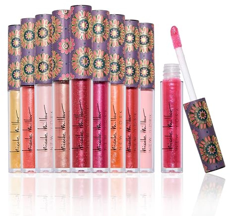 Nicole Miller Lip Gloss Collection Shimmery Glosses for Women and Girls Long Lasting Color Set with Rich Varied Colors, Pink Shimmer, 10 Count (Pack of 1)