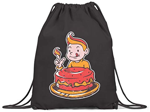 BLAK TEE Cute Boy and the Cake Organic Cotton Drawstring Gym Bag Black