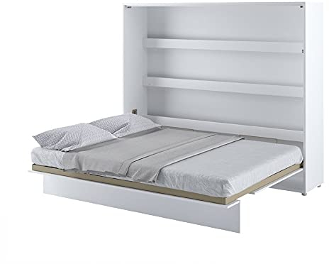 Schrankbett 160x200 LENART Wandklappbett BED CONCEPT Horizontal Weiß Hochglanz