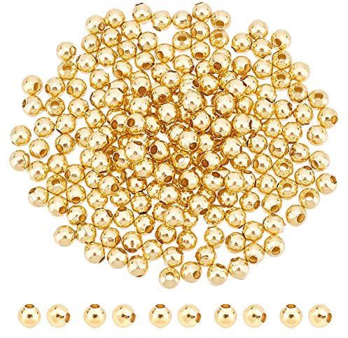 UNICRAFTALE 200pcs 4mm Gold Perlen Runde Distanzperlen Edelstahl Perlen Zum Auffädeln Metall 1.5 mm Kleine Loch Perlen für Armbänder Glatte Perlen Set Für DIY Armband Halskette Schmuckherstellung