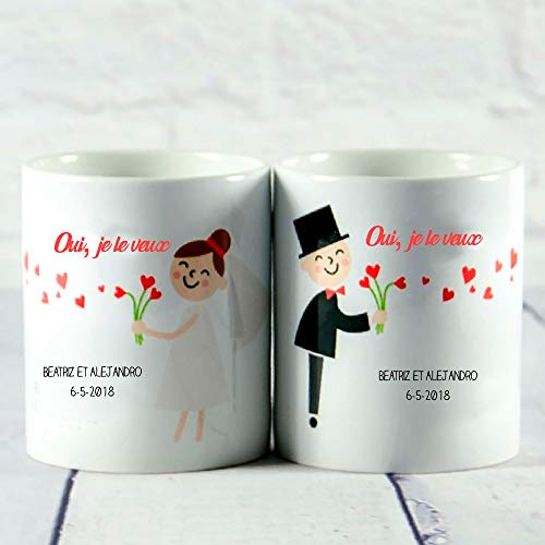 Set di tazze personalizzate con i nomi e la data di matrimonio