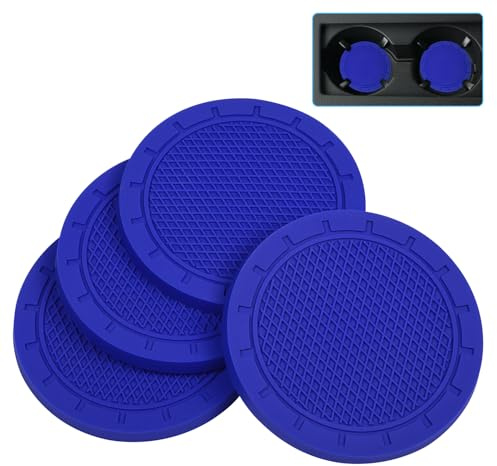 Car Coasters, Wisdompro 4 Pack PVC Car Cup Holder Insert Coaster - Anti Slip Universal Vehicle Interior Accessories Cup Mats for Women(Diameter 3, Blue)