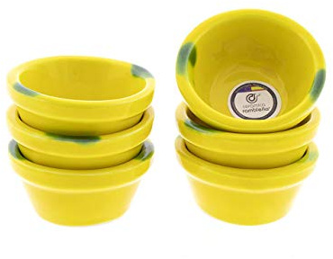 CERÁMICA RAMBLEÑA | Pack x6 Lebrillo de Barro Decorado Amarillo rústico | Cuencos de Aperitivo | Cuencos Cocina para Salsas | Cuencos cerámica | 100% Decorados a Mano | 8x8x4 cm