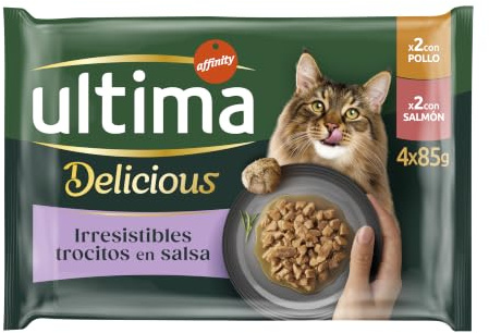 Ultima Comida Húmeda para Gatos con Pollo y Salmón, 4 x 85 gr x 12 (4.08 kg)