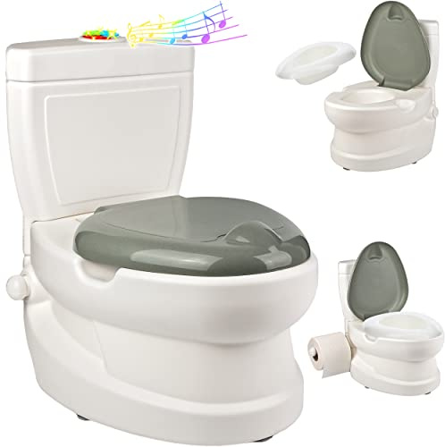 alles-meine.de GmbH Kindertoilette Spülgeräusch + Licht Effekt - Wasserspülung Modell wählbar Töpfchen/Nachttopf/Babytopf - mit Deckel - weiß - Musik - Toilettentrainer..