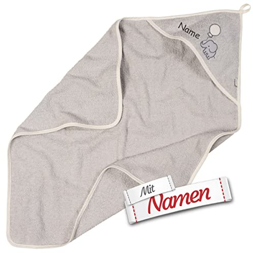 LALALO Elefant Kapuzenhandtuch mit Namen Bestickt für Baby & Kinder, Junge Mädchen Frottee Badetuch Badehandtuch/Kinder-Badetuch mit Kapuze personalisiert