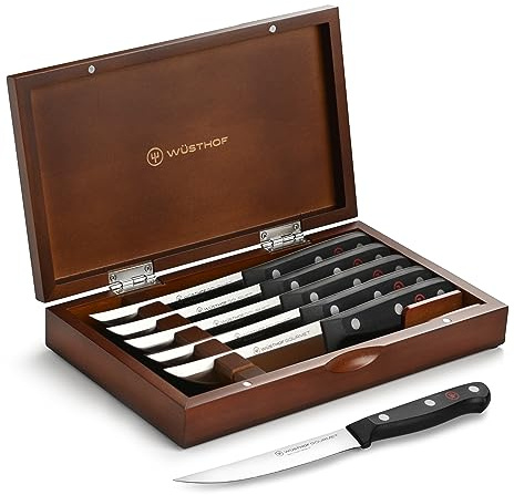 Wusthof Gourmet 6 Piece Steak Knife Set with Wood Case (Black Handles)