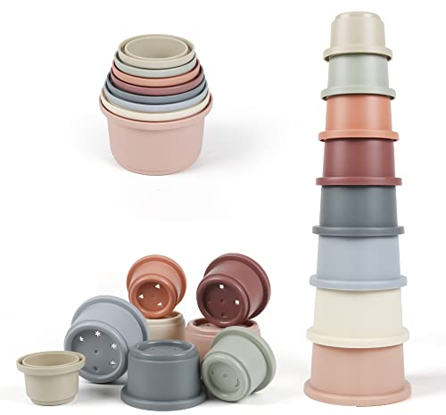 ZHUOYOU Stapelbecher Baby Spielzeug für 1 Jahre,8 Stück Kinder Stapelturm Badespielzeug Sandspielzeug Becher,Stapelspiel Lernspielzeug Geschenk für 6+ Monate Jungen und Mädchen