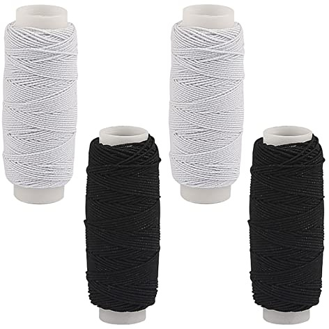4 Stück elastische Raffung zum Nähen, elastischer Faden, Scheren, elastische Spule, Raffung, schwarz-weiß, elastische Kordel, Stretchschnur für Nähmaschine, Kleidung, Schmuckherstellung (0.5 mmx27 m)