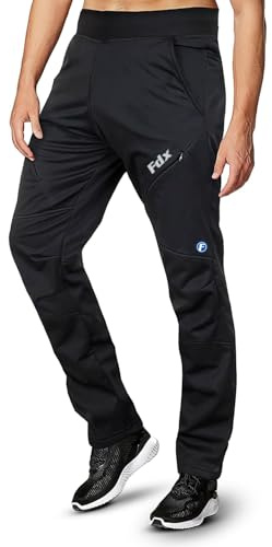 FDX Men's Cycling Trousers Windproof Thermal Mountain Bike Pants Outdoor Sport Hiking Trousers with Zip Pockets for Camping Skiing Climbing MTB and Running (Black-XL)
