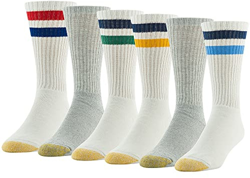 GOLDTOE Strumpor (6-pack) för män, Rand vit/ljusblå blandad (6 par), Large