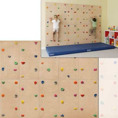 ALPIDEX Kletterwand Komplettset ab 1,44 qm in Natur/Weiß/Braun Klettergriffe und Befestigungsmaterial inklusive, unbegrenzt erweiterbar Kinder Erwachsene, Natur Holz|10 Paneele (7.20 m²)|60 Griffe