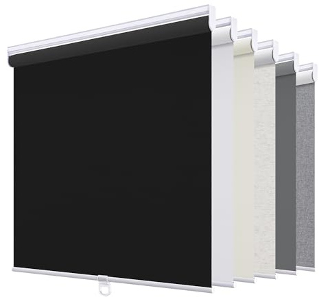 Sunoff Blackout Roller Shades Blinds Cordless for Windows Pull Down Room Darkening Door Blinds with Thermal Insulated Easy to Install for Living Room,Bedroom,Home,Office Bathroom Black 23 W x 72 H