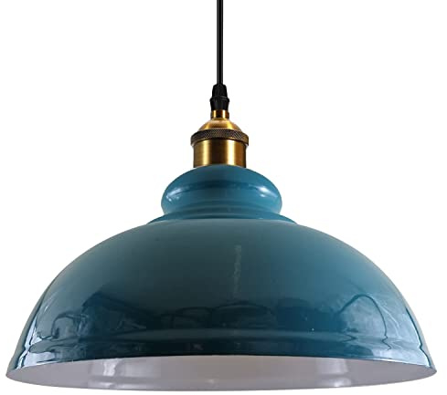 Abat-jour de plafond industriel, abat-jour de lampe suspendu en forme de dôme courbé de Style rétro Vintage pour plafonniers suspendus (Bleu cyan)