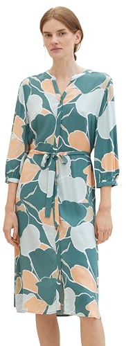 TOM TAILOR Damen Kleid mit Muster & Bindegürtel, 34845 - Abstract Flower Print, 40