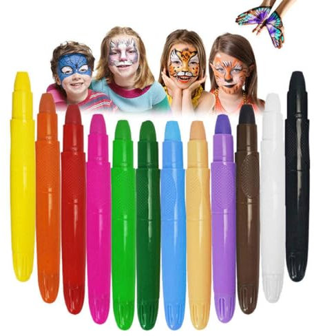 INGJIA 12 Farben Schminkstifte Kit, Halloween Abwaschbare Kinderschminke Set, Gesichtsfarben, Sicher und Ungiftig, Einfach zu verwenden, Eltern-Kind-Interaktionen, für Geburtstagsfeie/ Kindertag