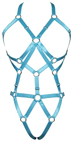 Frauen Body Harness BH Set: Strappy Dessous Set, verstellbarer Cupless Cage BH, Eastic Punk Gothic Strap Harness Gürtel, Blau, Einheitsgröße