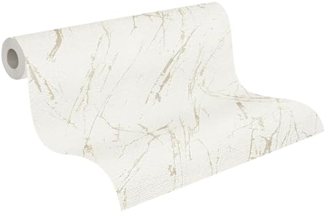 A.S. Création Carta da parati effetto marmo bianco champagne metallizzato – Casual Living 393363 – Carta da parati in tessuto non tessuto di alta qualità per camera da letto, 10,05 m x 0,53 m, made in