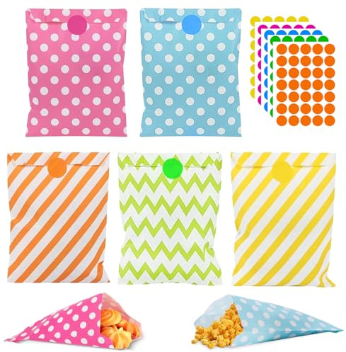 50 Stück Butterbrottüten Bunt,Papiertüten Klein,Candy Bar Tüten,Uonekamo Papiertüten Geschenkverpackung Set,Geschenktüten Mitgebsel Tüten Für Kindergeburtstag Hochzeits Süßigkeits(175 Aufkleber) (50)
