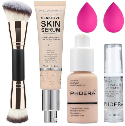 PHOERA Foundation, volle Deckkraft und mittlere Deckkraft, 2024, neues PHOERA Foundation-Make-up für reife Haut, Falten, mattes (101+N01/ Porcelain+Porcelain)