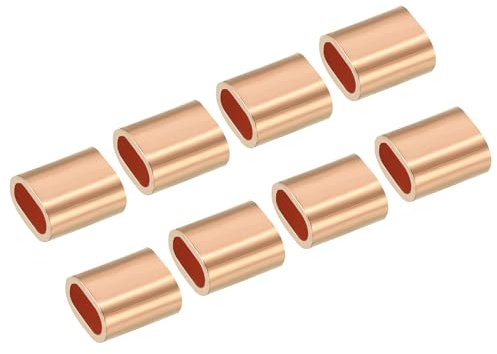 PATIKIL 20 Stück Kupfer Drahtseil Crimpschlaufe Hülse 5/64/2mm Kupfer Einzel Oval Loch Kabelklemmen für Drahtseil und Kabel Zwinge, Golden