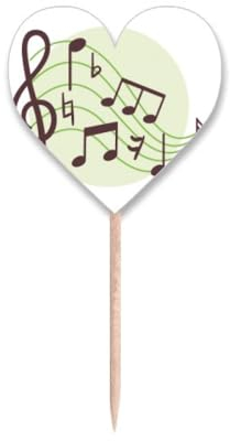 Palillos de dientes con forma redonda de notas musicales, palillos de dientes, etiqueta de corazón, palillos para cupcakes