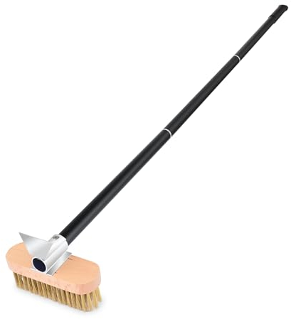 NUTUNI 120 cm Pizzaofen Bürste Mit Stahlschaber, Abnehmbarem Aluminium-Griff, Pizzaofenschaber mit Messingbürste, Reinigungsbürste mit Schaber Für Ofenreinigung