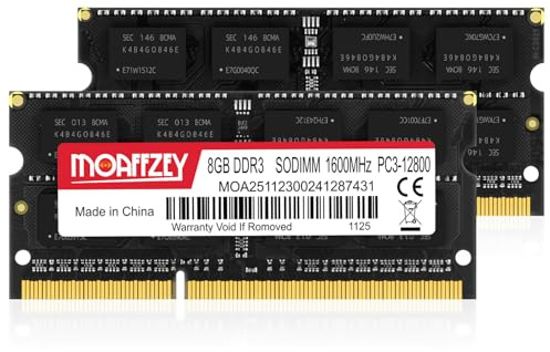 Moaffzey DDR3 RAM 1600 MHZ 16 GB (2 x 8 GB) 1.35 V CL11 DDR3L (PC3-12800 SODIMM,memoria de computadora, módulos de memoria RAM para portátil (RAM 16 GB (2 x 8 GB))