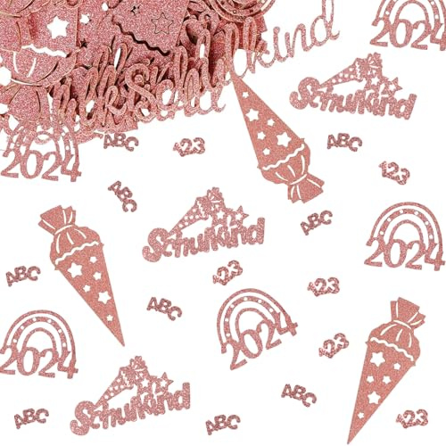 50 Stück Einschulung Mädchen Schulanfang Deko Schulkind 2024, Deko Einschulung Mädchen Schulkind Konfetti Glitzer Rosegold, Streudeko Einschulung Für Schuleinführung, Schulanfang, Einschulung Mädchen