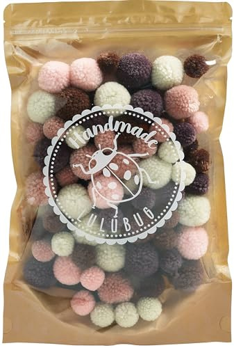 Lulubug Pompons zum Basteln, 100 Stück | 1cm & 2cm, Wolloptik | Hochwertige Farben, verschließbarer Zipper | Bälle zum Basteln für alle Bastelfans, DIY, Nähen | Boho