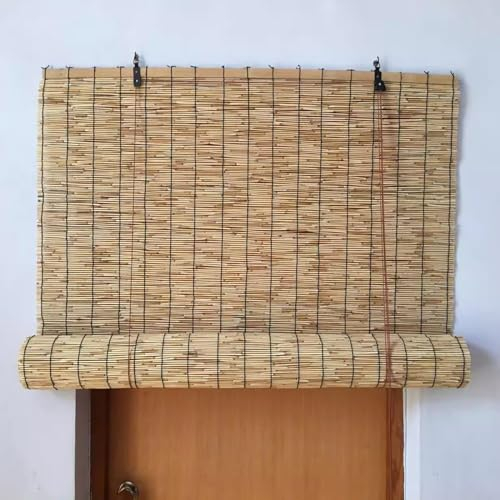 Lichtfilter Rollläden,Sonnenschutz Bambusrollo,Handgewebter Natural Schilf Vorhang,Seitenzugrollo für Fenster und Türen/Büro/Wanddekoration/Terrasse,Anpassbar,mit Zubehör (W160xH280cm/63x110in)