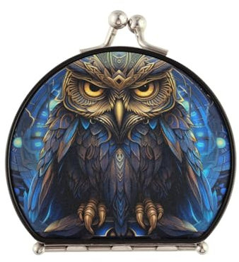 NYYYTTTEU Schicke Blaue Eule Makeup Kleiner Spiegel für Handtaschen,Faltbar Kompaktspiegel Tragbarer Klappspiegel Taschenspiegel für Reisen