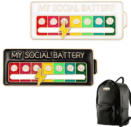 Stimmung Pin Badge 2 Stück Lustige Soziale Stimmung Brosche Pin für 7 Tage Sozialer Batterie Pin für Geschenke Dekoration Selbstausdruck Weiß und Schwarz