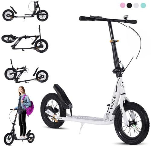 GHBXJX 290mm XXL Big Wheel Scooter Erwachsene 150 kg Tragkraft City Roller, Klappbarer Cityroller mit Handbremse und Bremse, Tretroller Kinder ab 6, Kickscooter für Erwachsene und Kinder,Weiß