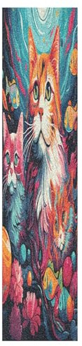 KAAVIYO Bunte Katzen-Aquarellkunst Skateboard Griptape Rutschfest Selbstklebend Longboard Griptapes Aufkleber Griffband 9x33in,44x10in(1pcs)
