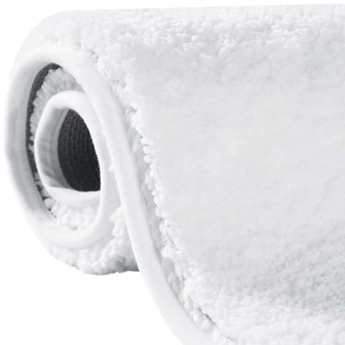 FY&XZH Badezimmerteppich, 50x80 cm – 3X längere Lebensdauer, widersteht Verformung & Fusseln, rutschfest, weich, saugfähig, dichter Mikrofaserflor für stark genutzte Badezimmer – Weiß