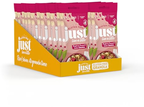 Just Live a Little Gluten Free Granola | 45g x24 packs | Vegan Granola No Added Sugar (Raspberry Coconut Cashew 24 x Portion Pack)