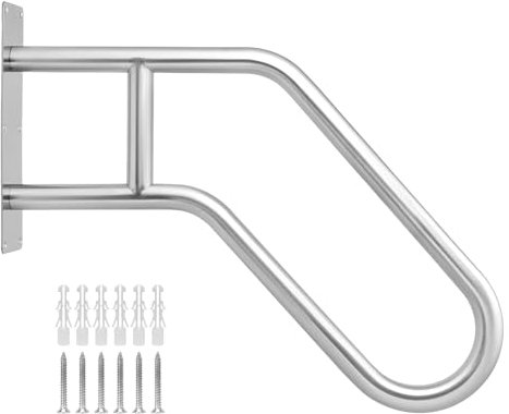QWORK® Corrimano a U in 304 acciaio inox da 60 cm, ringhiera per scale esterne, per 1-3 gradini, per giardini, hotel, scuole, case di cura