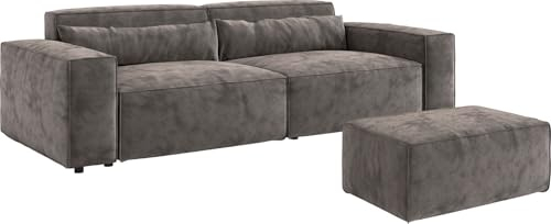 DELIFE Big-Couch Sirpio Mikrofaser Khakibraun 230x95 cm mit Hocker