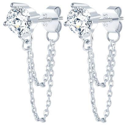 MOOFUN Zirkonia Ohrstecker Silber 925 mit Doppel Quaste Kette Baumeln: Damen Teenager Mädchen Ohrringe Stecker Hängend Ohrringe Hypoallergen Ohrschmuck - Elegant Schmuck für Partei Hochzeit Urlaub